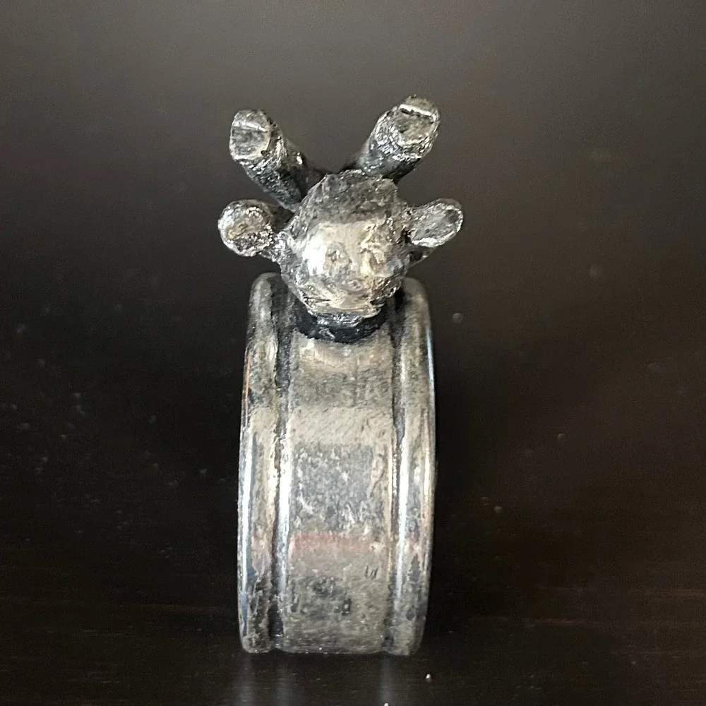 Hudson Walli Pewter Napkin Ring Brutalist Boy Playing Figurine Silver Tone USA